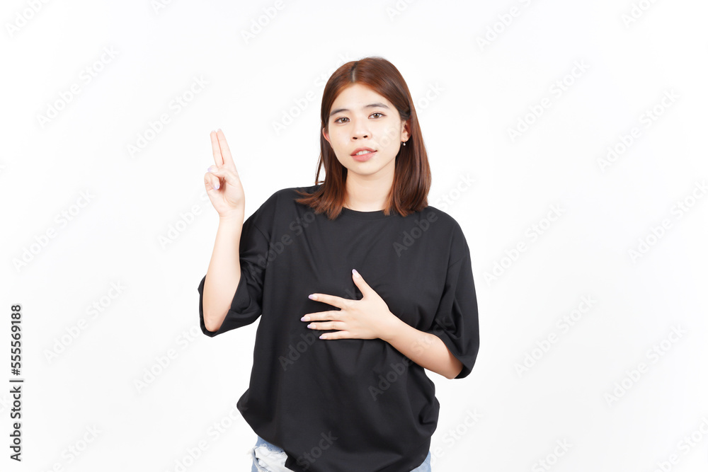 Swearing gesture Of Beautiful Asian Woman Isolated On White Background Swearing gesture Of Beautiful Asian Woman Isolated On White Background