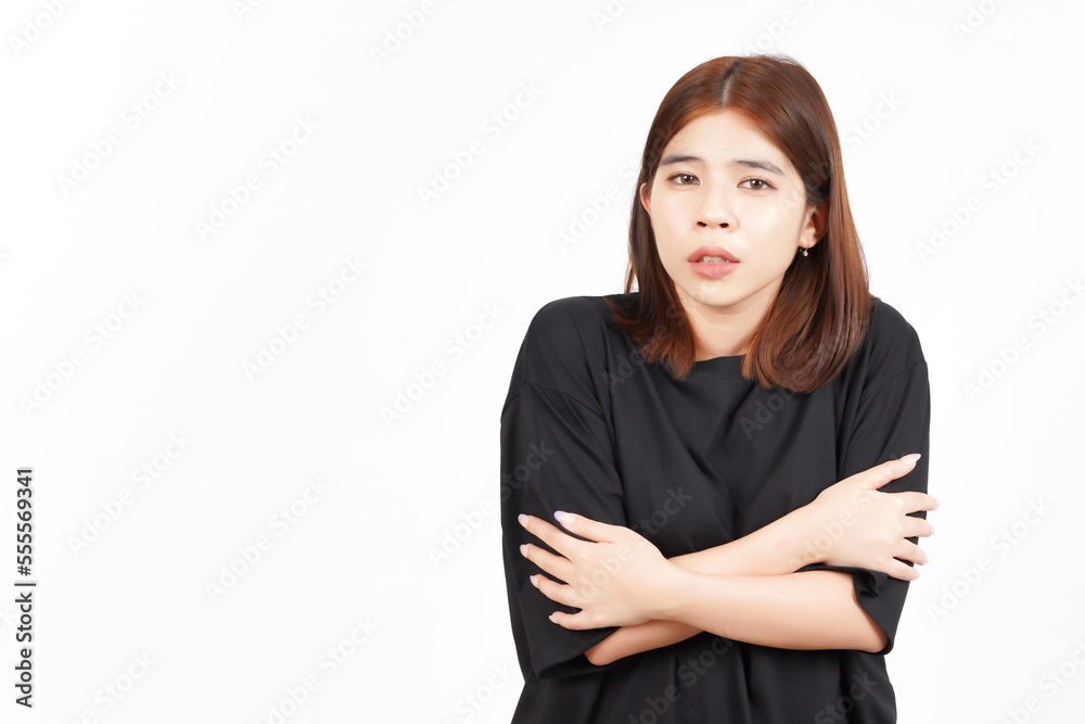 Freezing gesture Of Beautiful Asian Woman Isolated On White Background Freezing gesture Of Beautiful Asian Woman Isolated On White Background