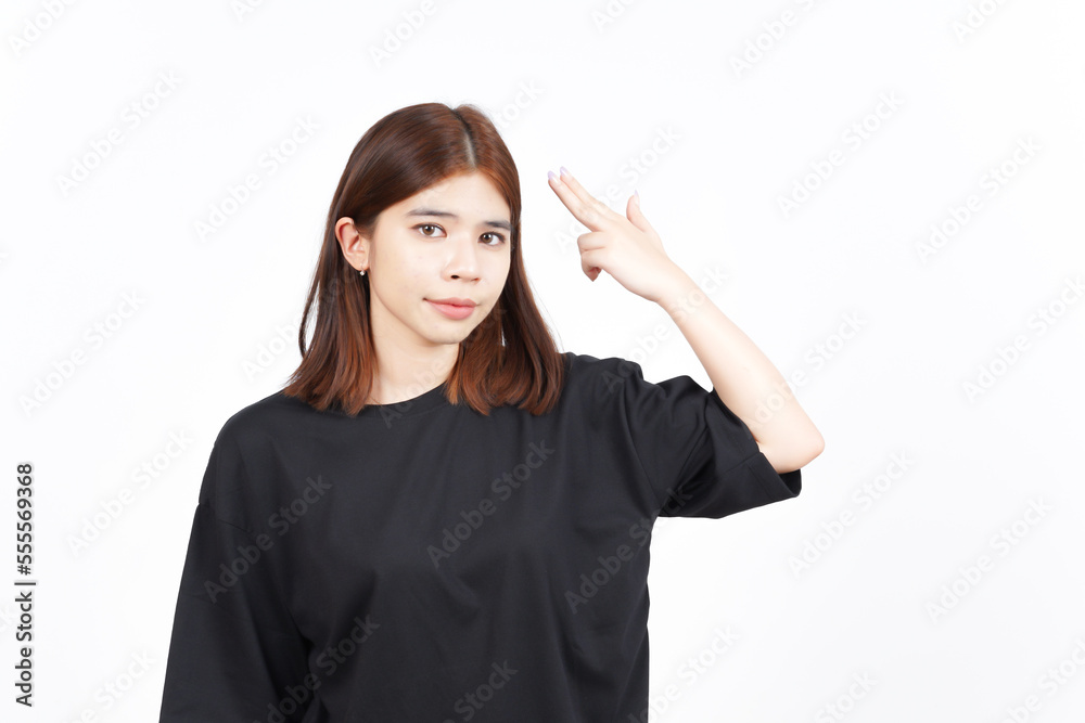 Gun finger on head Of Beautiful Asian Woman Isolated On White Background Gun finger on head Of Beautiful Asian Woman Isolated On White Background