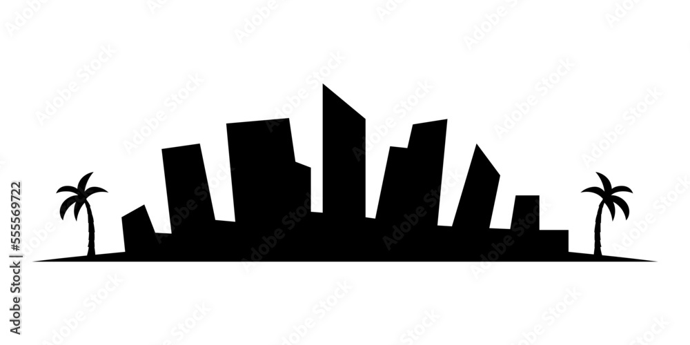 Icono de silueta de ciudad. Arquitectura panorámica. Silueta de edificios de ciudad. Ilustración vectorial