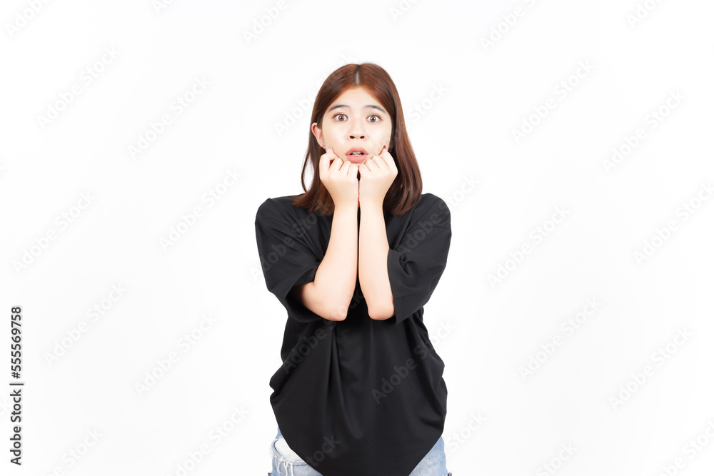 WOW Face Expression with hands on chin Of Beautiful Asian Woman Isolated On White Background WOW Face Expression with hands on chin Of Beautiful Asian Woman Isolated On White Background
