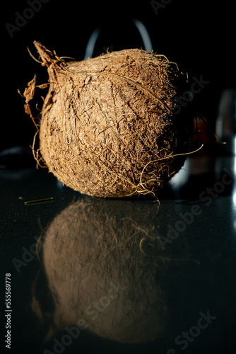 coconut on black background