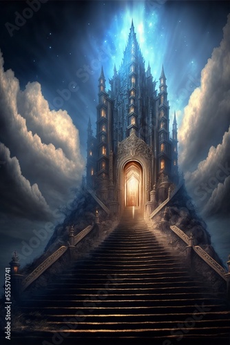 Fototapeta Naklejka Na Ścianę i Meble -  light castle in heaven, universe inside, stairs