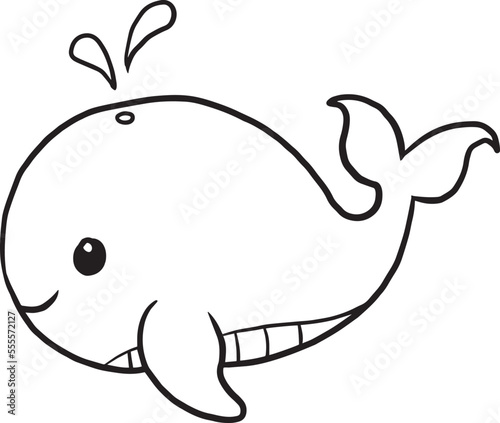 whale cartoon animal cute kawaii doodle line drawing coloring page, whale