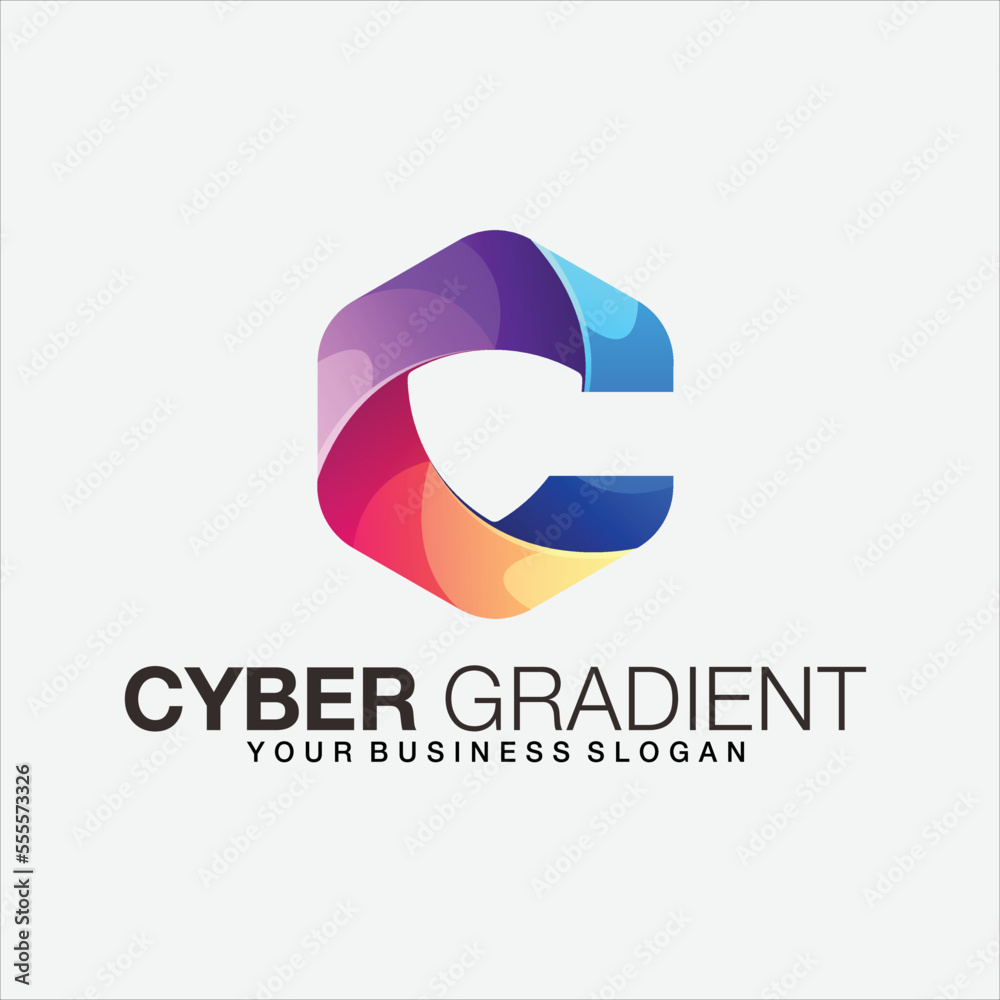 Gradient cyber vector logo design illustration symbol Gradient cyber vector logo design illustration symbol