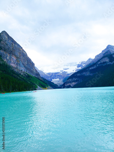Mountain landscape  lake and mountain range  large landscape  Canada.Beautiful autumn views of iconic Lake Louise in Banff National Park in the Rocky Mountains of Alberta Canada