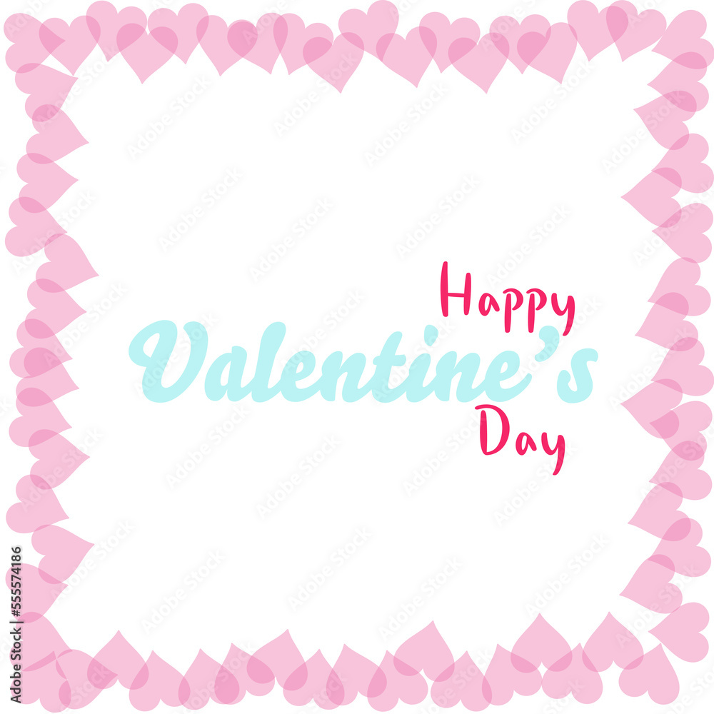 Postcard Happy Valentine's Day blue and pink inscription with a frame of pink hearts on a white background Postcard Happy Valentine's Day blue and pink inscription with a frame of pink hearts on a white background