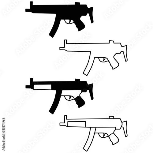 black and white submachine gun collection vector illustration