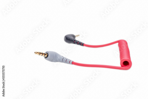 Color connecting audio cable. Close-up. Soft focus