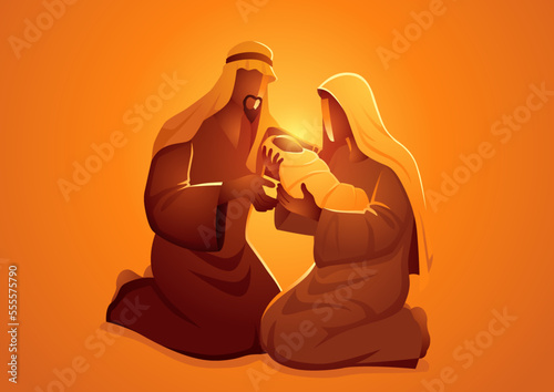 Valokuvatapetti Mary and Joseph with baby Jesus