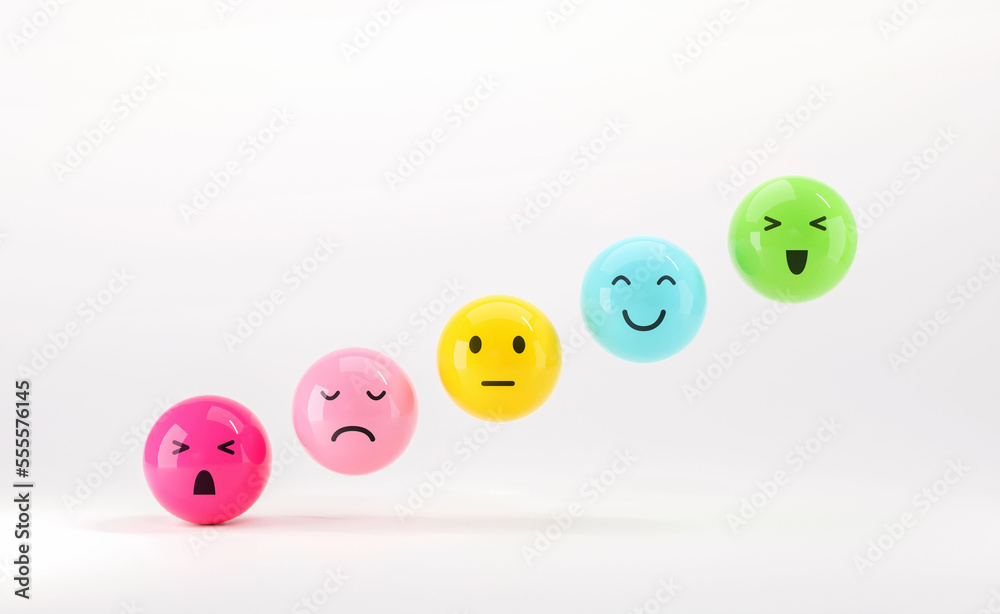 Set of emoji emoticons with sad and happy mood, evaluation, Increase rating, Customer experience, Satisfaction and best excellent services rating concept, Customer service evaluation. 3d render. Set of emoji emoticons with sad and happy mood, evaluation, Increase rating, Customer experience, Satisfaction and best excellent services rating concept, Customer service evaluation. 3d render.
