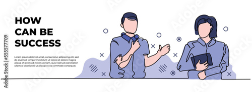 Man interviewing a woman vector illustration. Modern flat in continuous line style.