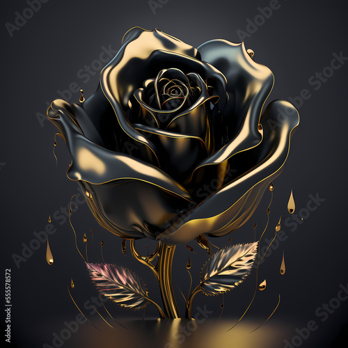 Beautiful fancy gold-plated black rose on a solid background, digital illustration (AI)