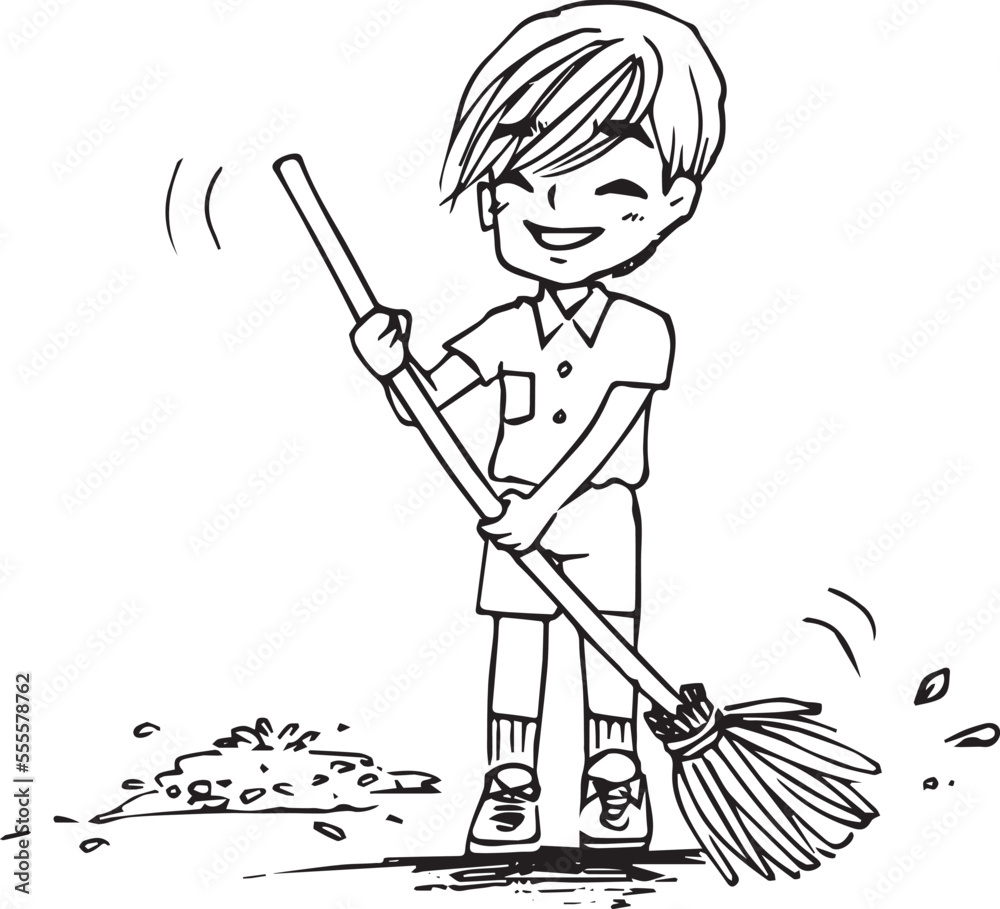 sweep the floor cartoon doodle kawaii anime coloring page cute