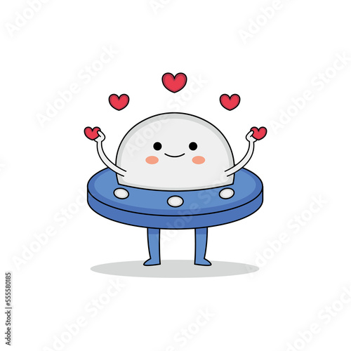 Cute UFO cartoon character spreading love