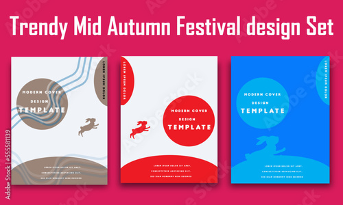 Fototapeta Naklejka Na Ścianę i Meble -  Trendy Mid Autumn Festival design Set of backgrounds, greeting cards, posters
