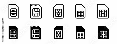 sim card icon illustration. Sim card black and white icon set. Stock vector.