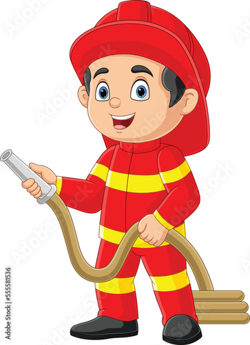 Cartoon firefighter holding a fire hose