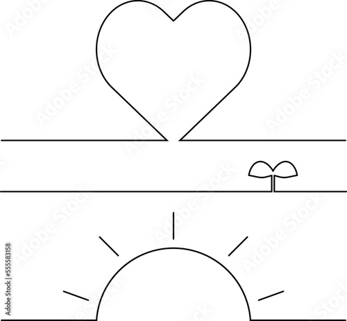 ハート、双葉、太陽の装飾ラインセット
