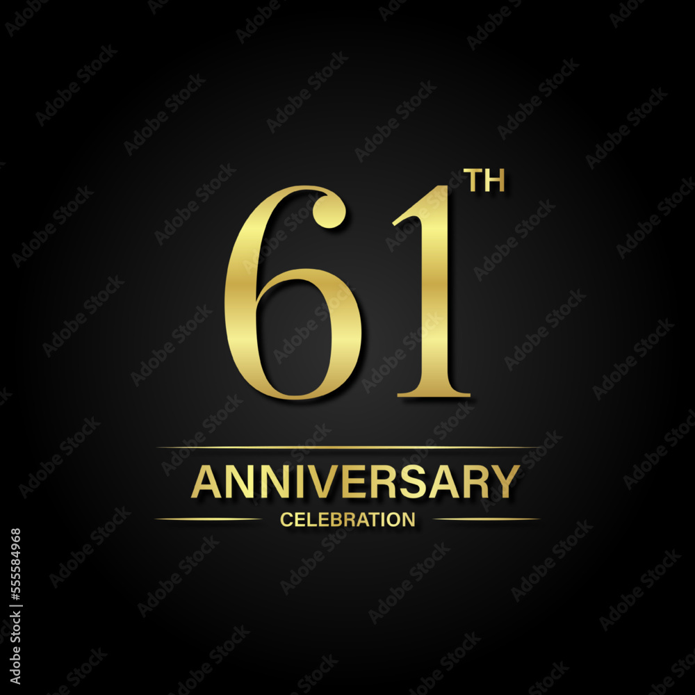 61th anniversary celebration with gold color and black background. Vector design for celebrations, invitation cards and greeting cards. 61th anniversary celebration with gold color and black background. Vector design for celebrations, invitation cards and greeting cards.