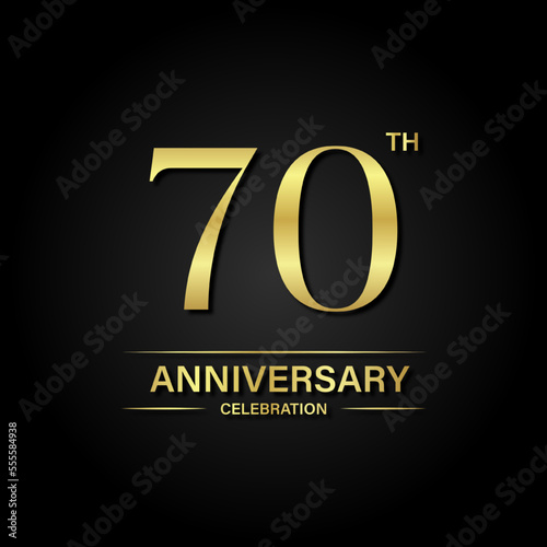 70th anniversary celebration with gold color and black background. Vector design for celebrations, invitation cards and greeting cards.