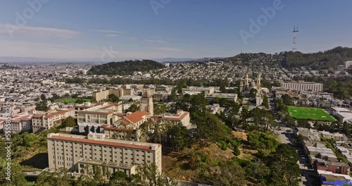 San Francisco California Aerial v176 drone fly around usf campus lone mountain residence hall capturing panoramic cityscape of the surrounding neighborhoods - Shot with Mavic 3 Cine - June 2022 photo