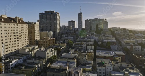 San Francisco California Aerial v157 drone flyover nob hill neighborhood, uphill along clay street capturing densely populated residential cityscape at daytime - Shot with Mavic 3 Cine - June 2022