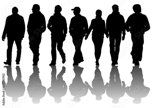 Big crowds people walking on white background