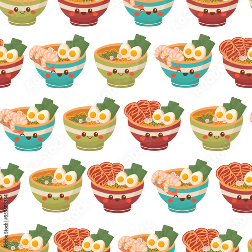 Doodle clipart. A bowl of delicious ramen, Asian traditional food. All objects are repainted.