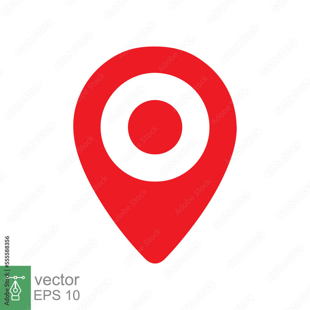 Location pin icon. Simple flat style. Red map point, place marker, position mark, tag, pointer, navigation concept. Vector illustration isolated on white background. EPS 10. Location pin icon. Simple flat style. Red map point, place marker, position mark, tag, pointer, navigation concept. Vector illustration isolated on white background. EPS 10.