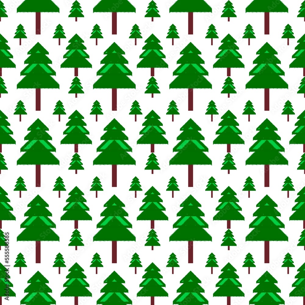 Obraz premium Green tree painting, Green Christmas tree painting with white background, Design, Fabric pattern, Art.