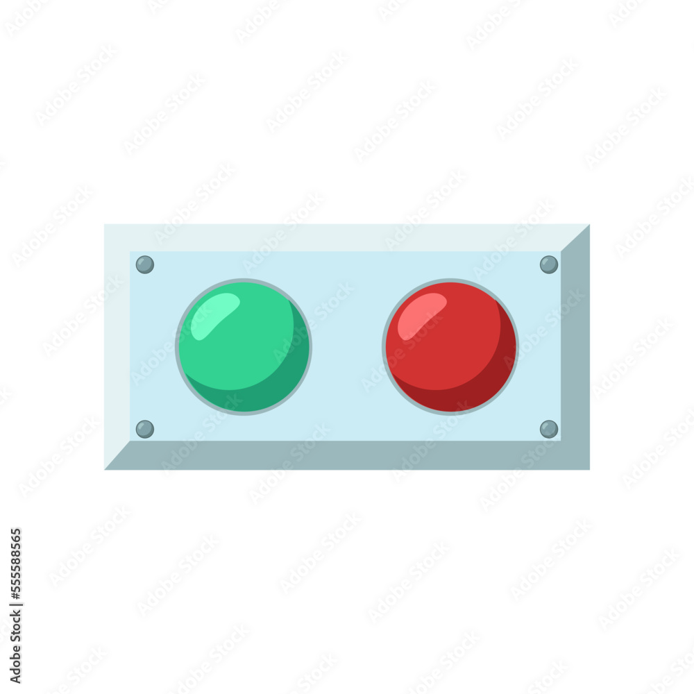 Flashing red and green lights top view vector illustration. Element of mechanical equipment, red and green lights isolated on white background. Machinery, technology, industry concept Flashing red and green lights top view vector illustration. Element of mechanical equipment, red and green lights isolated on white background. Machinery, technology, industry concept