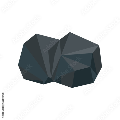 Small piece of black coal illustration. Small lump of charcoal, basalt, nugget, rock, graphite or anthracite isolated on white background. Mine, mineral recourse concept