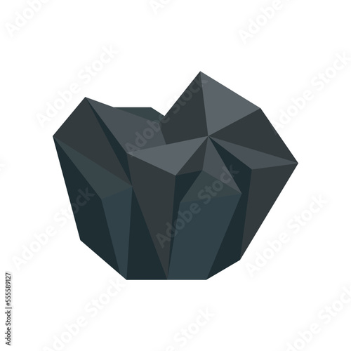 Small lump of black coal illustration. Small lump of charcoal, basalt, nugget, rock, graphite or anthracite isolated on white background. Mine, mineral recourse concept