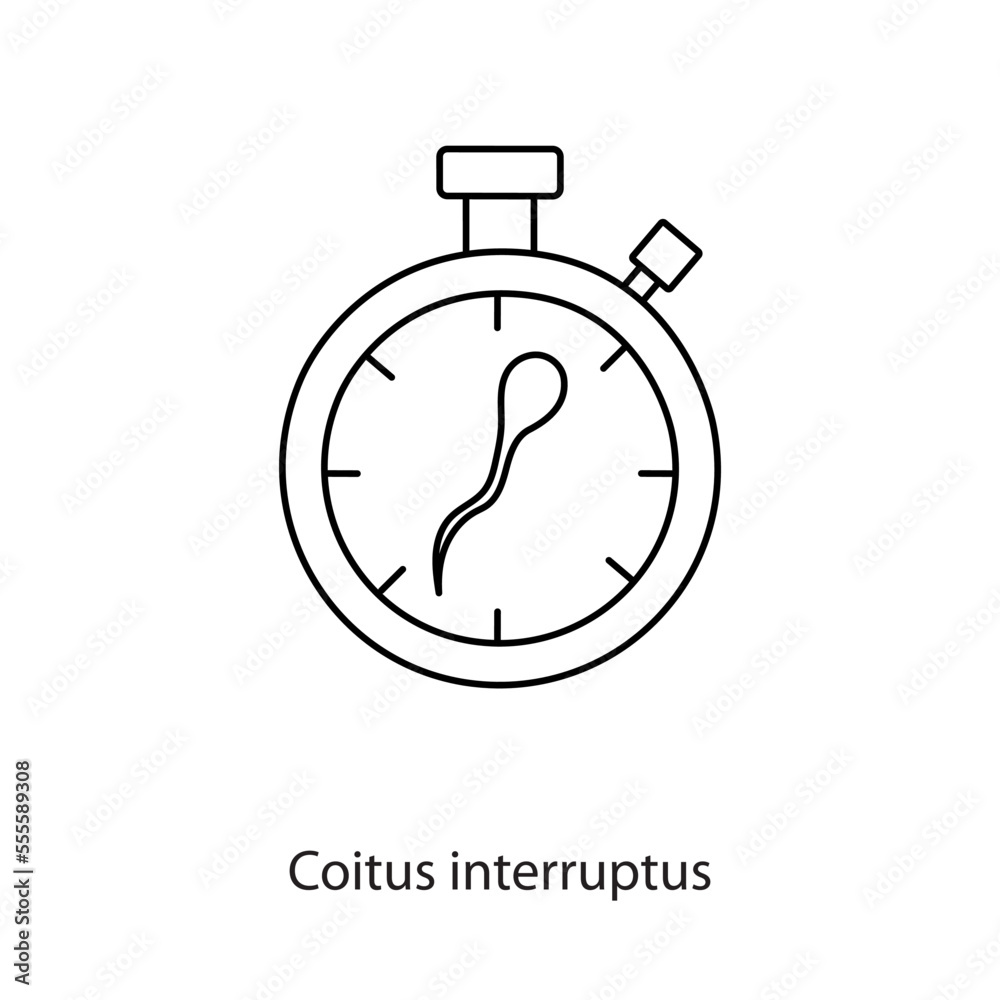 Contraceptive method coitus interruptus, line icon in vector, timer illustration with sperm cell. Contraceptive method coitus interruptus, line icon in vector, timer illustration with sperm cell.
