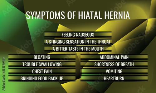 symptoms of Hiatal hernia. Vector illustration for medical journal or brochure. photo
