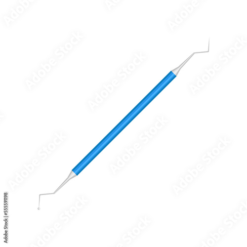 Dental periodontal probe vector illustration. Cartoon drawing of dentist tool, teeth cleaning equipment isolated on white background. Oral or dental hygiene, medicine, care concept