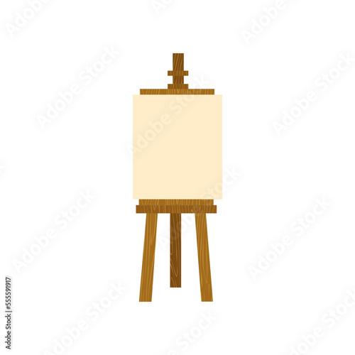 Canvas on easel on white background. Painting tools for painter or craftsman cartoon illustration. Art, craft, equipment concept