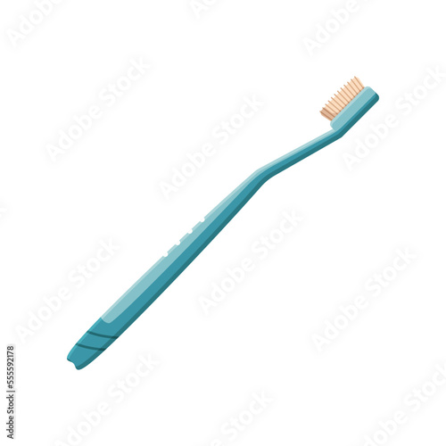 Blue plastic toothbrush vector illustration. Cartoon drawing of teeth cleaning tool isolated on white background. Oral or dental hygiene  medicine  care concept