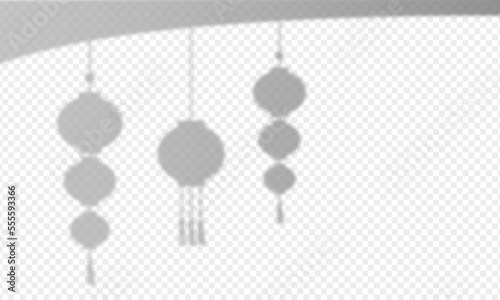 Chinese lantern shadow overlay. Transparent reflection on wall. Vector realistic illustration. EPS 10.