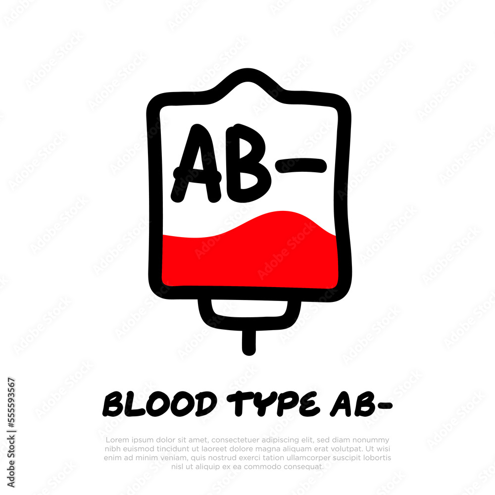 Blood bag with plasma. Doodle thin line icon. Blood donation. Blood type AB-. Vector illustration. Blood bag with plasma. Doodle thin line icon. Blood donation. Blood type AB-. Vector illustration.