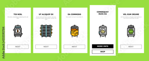 beer production brewery factory onboarding mobile vector. alcohol industry, drink equipment, brew process, manufacturing glass technology beer production brewery factory illustrations
