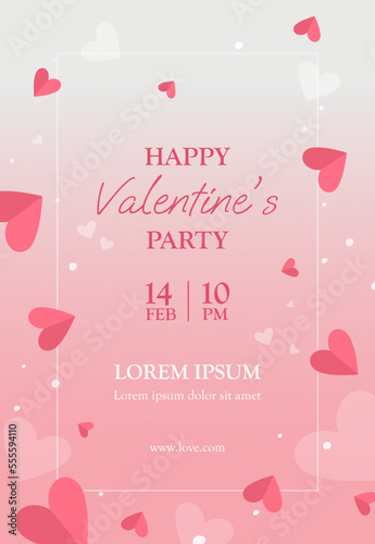 cute valentines day party poster with pink hearts