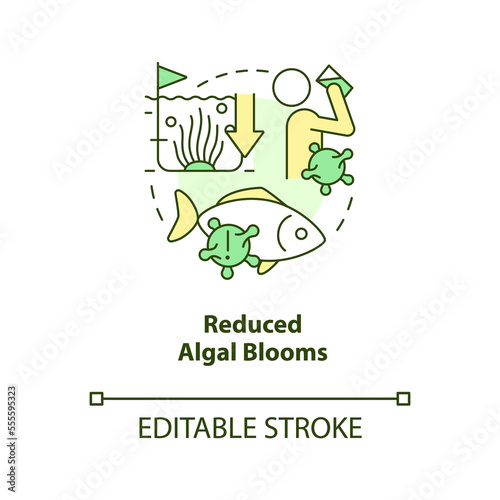 Reduced algal blooms concept icon. Regenerative agriculture. Ecological benefit abstract idea thin line illustration. Isolated outline drawing. Editable stroke. Arial, Myriad Pro-Bold fonts used