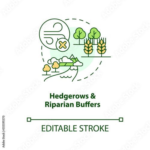 Hedgerows and riparian buffers concept icon. Regenerative agriculture technique abstract idea thin line illustration. Isolated outline drawing. Editable stroke. Arial, Myriad Pro-Bold fonts used photo