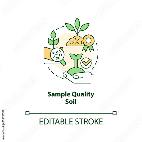 Sample quality soil concept icon. Analyze topsoil layer. Soil health abstract idea thin line illustration. Isolated outline drawing. Editable stroke. Arial, Myriad Pro-Bold fonts used
