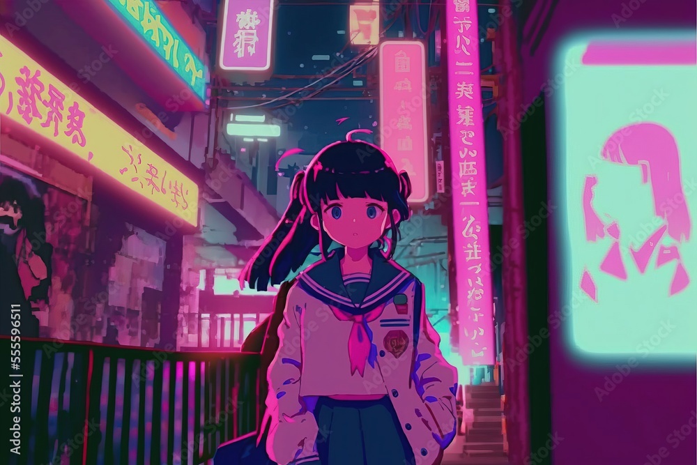 4K resolution or higher, anime girl, kawaii lo-fi scene. Generative AI  Technology ilustración de Stock | Adobe Stock