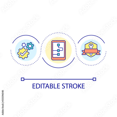 Professional tablet repair service loop concept icon. Fixing mobile phone operating system abstract idea thin line illustration. Isolated outline drawing. Editable stroke. Arial font used