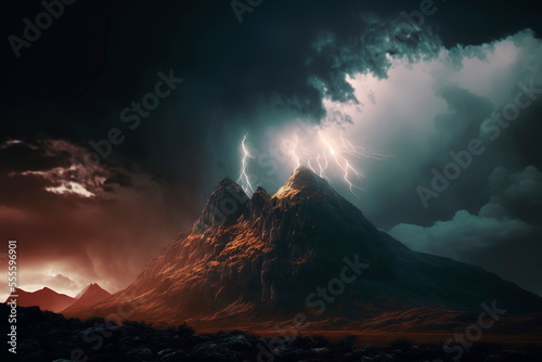 Scenic mountain under thunderstorm
