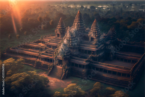 Angkor Wat during its heyday   sunset time  8k   beautiful lightCG Digital Painting AI Neural Network Computer Generated Art